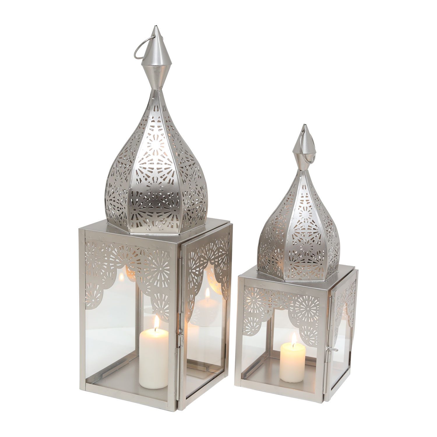 Casa Moro Kerzenlaterne Orientalische Laterne Windlicht Modena Silber 2er Set IRL665 (einzigartige Windlichter wie aus 1001 Nacht, 2-teilig), Ramadan Kerzenhalter Eid Mubarak Wohn Deko IRL665