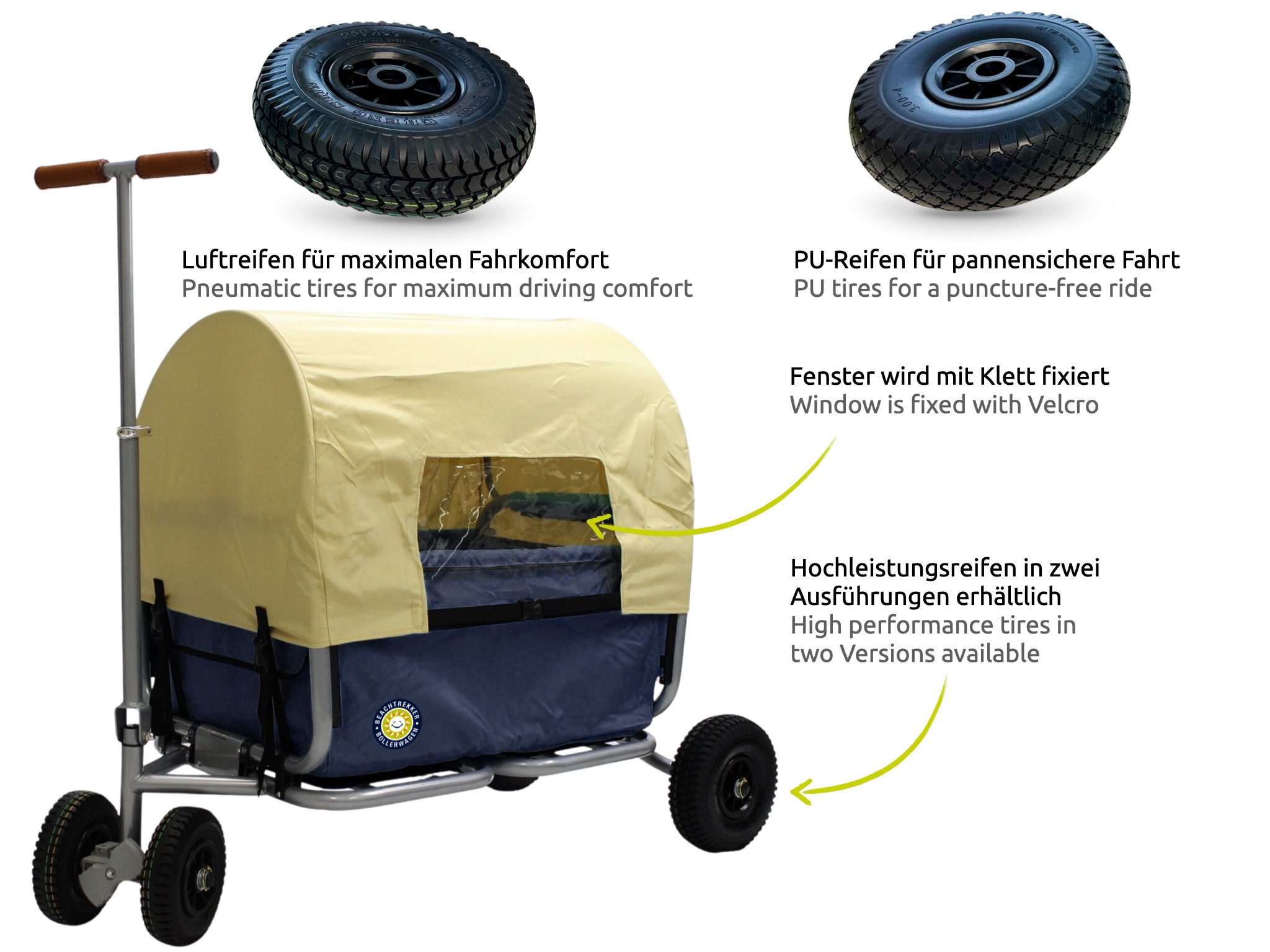 Beachtrekker Bollerwagen LiFe, faltbarer Bollerwagen inkl. Feststellbremse und Sonnenverdeck