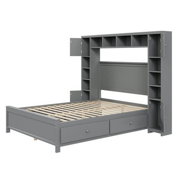 REDOM Kinderbett Doppelbett mit Stauraum, mit 4 Schubladen und großem Stauschrank (Doppelbett aus Massivholz mit Lattenrost), ohne Matratze