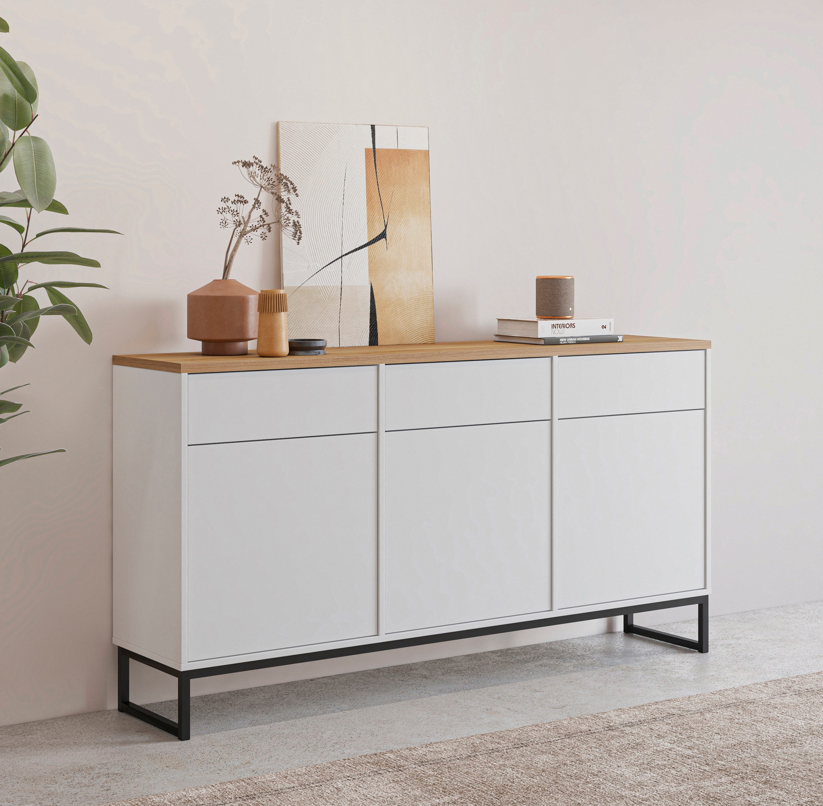 Home affaire Sideboard Alto, Breite 157 cm, grifflose Kommode 3 Türen/3 Schubkästen., Schubladenschrank mit viel Stauraum, Einlegeböden verstellbar