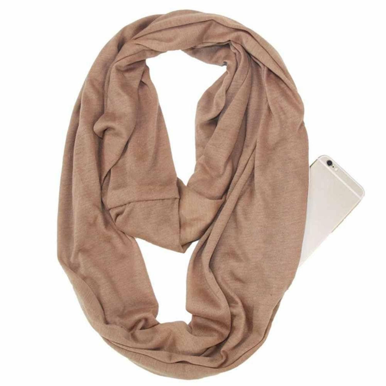LuxusKollektion Loop Schal mit Reißverschlusstasche Khaki 180x50cm, (1-St)