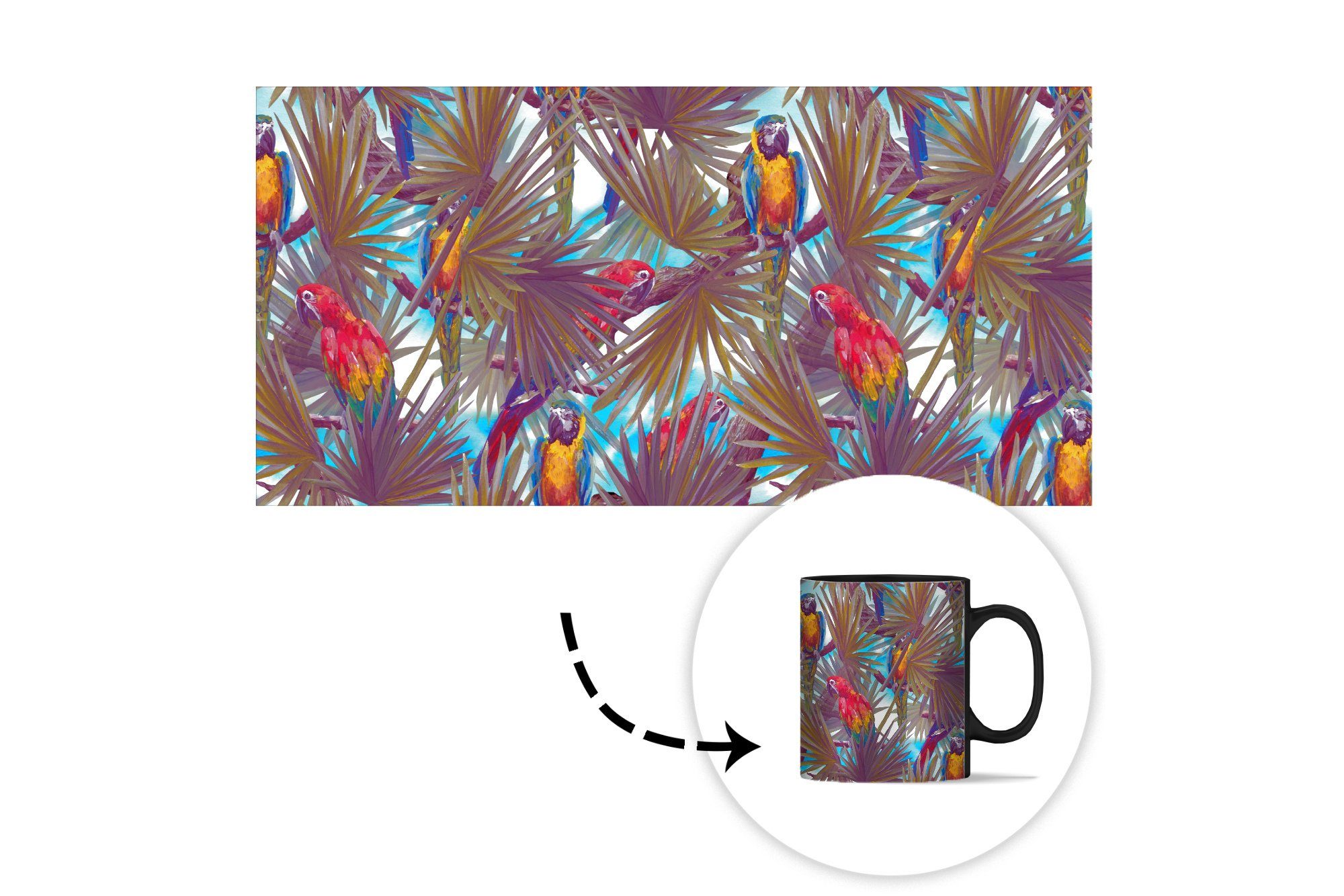 Kaffeetassen, - - Vintage Keramik, Farbwechsel, Regenbogen MuchoWow Tasse Geschenk - Papagei Dschungel, Teetasse, Zaubertasse,