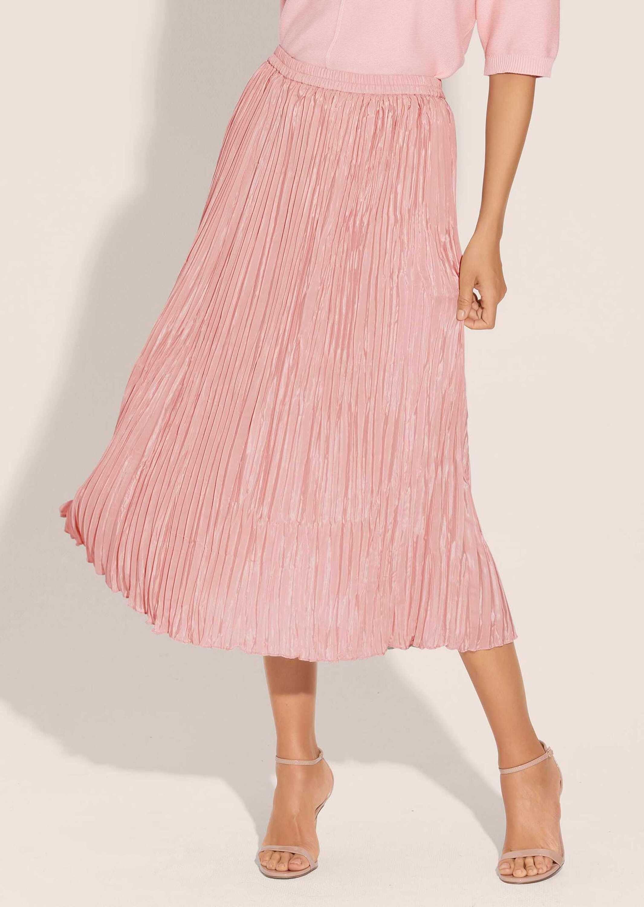 MADELEINE Maxirock Maxi-Rock mit Crash-Plissee Langer Rock mit Saumkante und Komfortbund