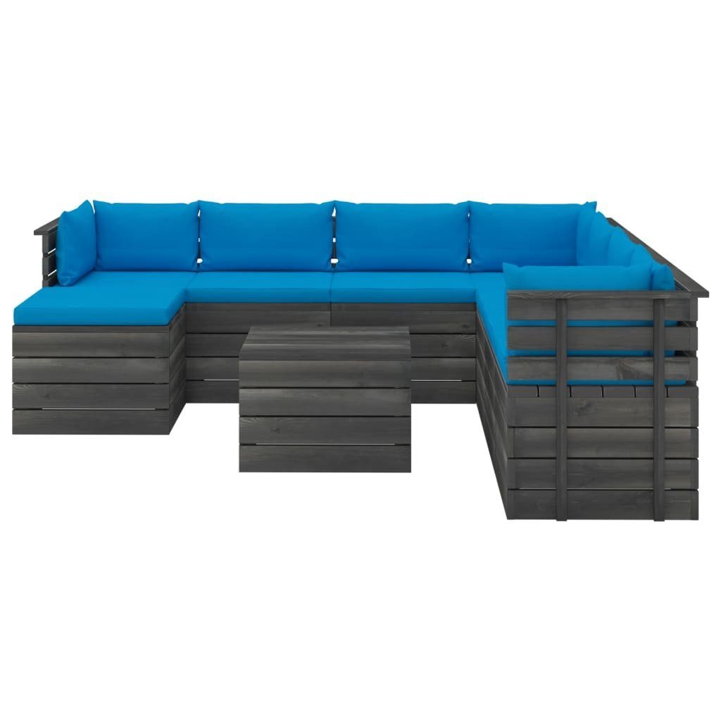 aus Gartenlounge-Set Kiefernholz, vidaXL Hellblau (9-tlg) Paletten 9-tlg. Garten-Sofagarnitur Kissen mit