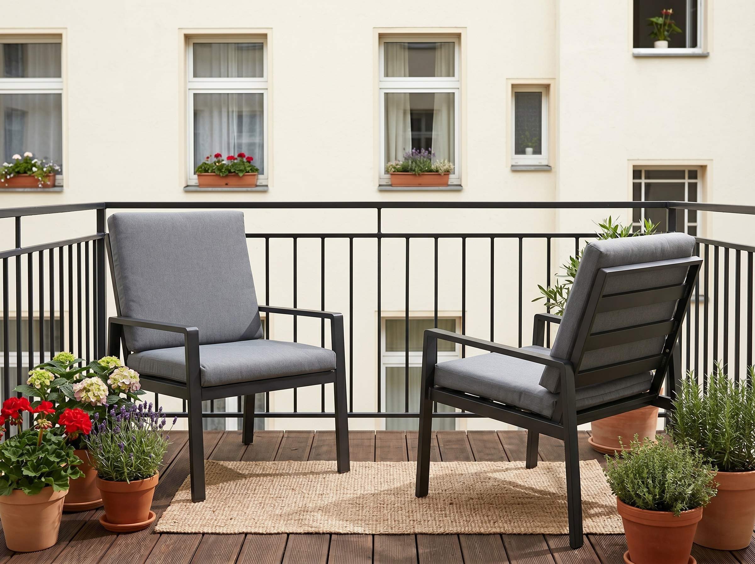 MeXo Gartenstuhl Outdoor Stühle Wetterfest (Balkonstuhl, 2 St), Gartensessel Aluminium, inkl. Sitz und Rückenkissen