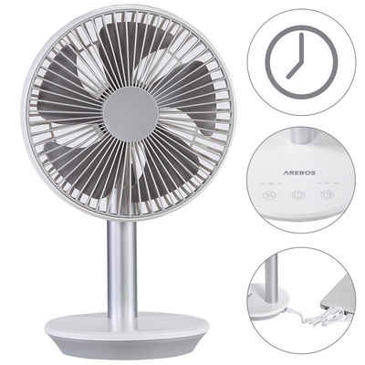 Arebos Tischventilator USB-Tischventilator mit Timer, wiederaufladbarer 2500 mAh