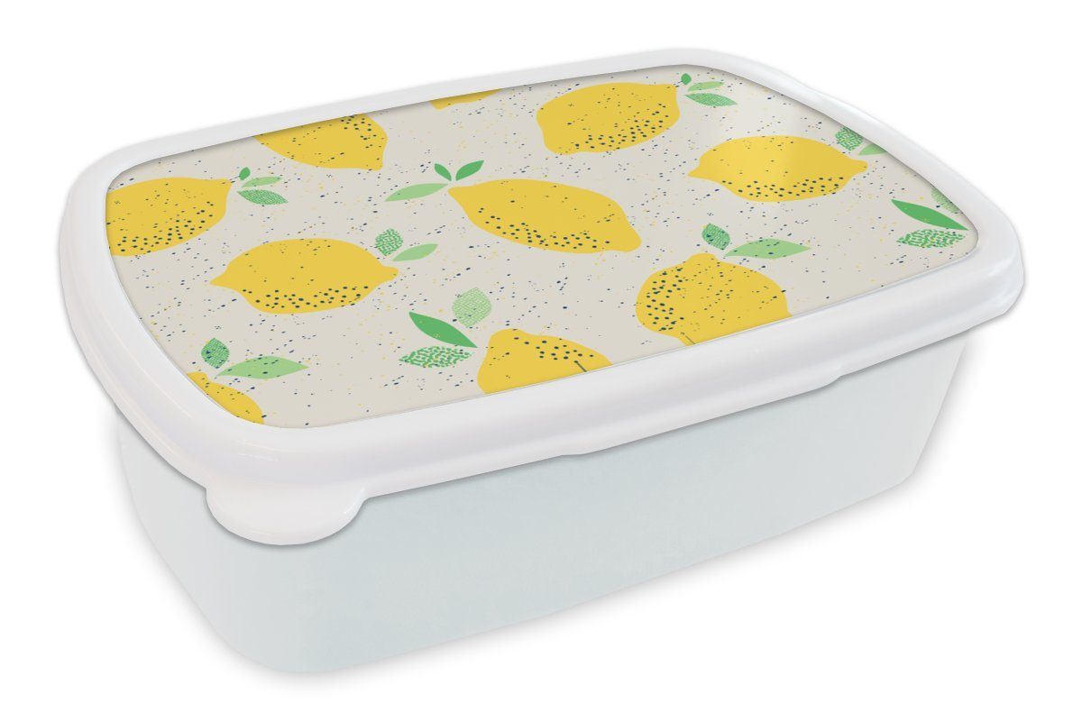 MuchoWow Lunchbox Zitrone - Obst - Vintage - Design, Kunststoff, (2-tlg), Brotbox für Kinder und Erwachsene, Brotdose, für Jungs und Mädchen weiß