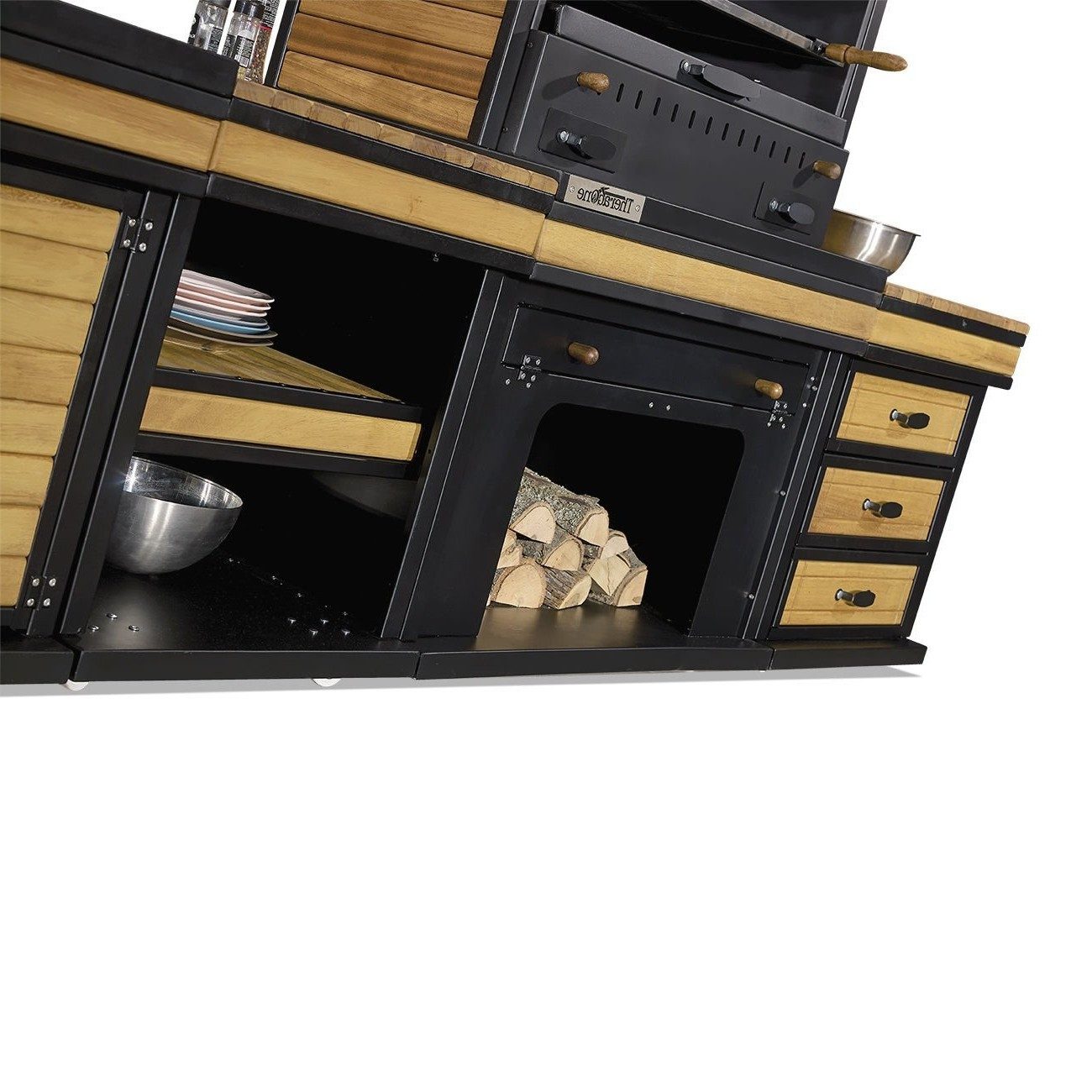 Xlmoebel Outdoor-Küche XLMOEBEL Außenküche Schwarz Holz Edelstahl modern robust, Made in Europa