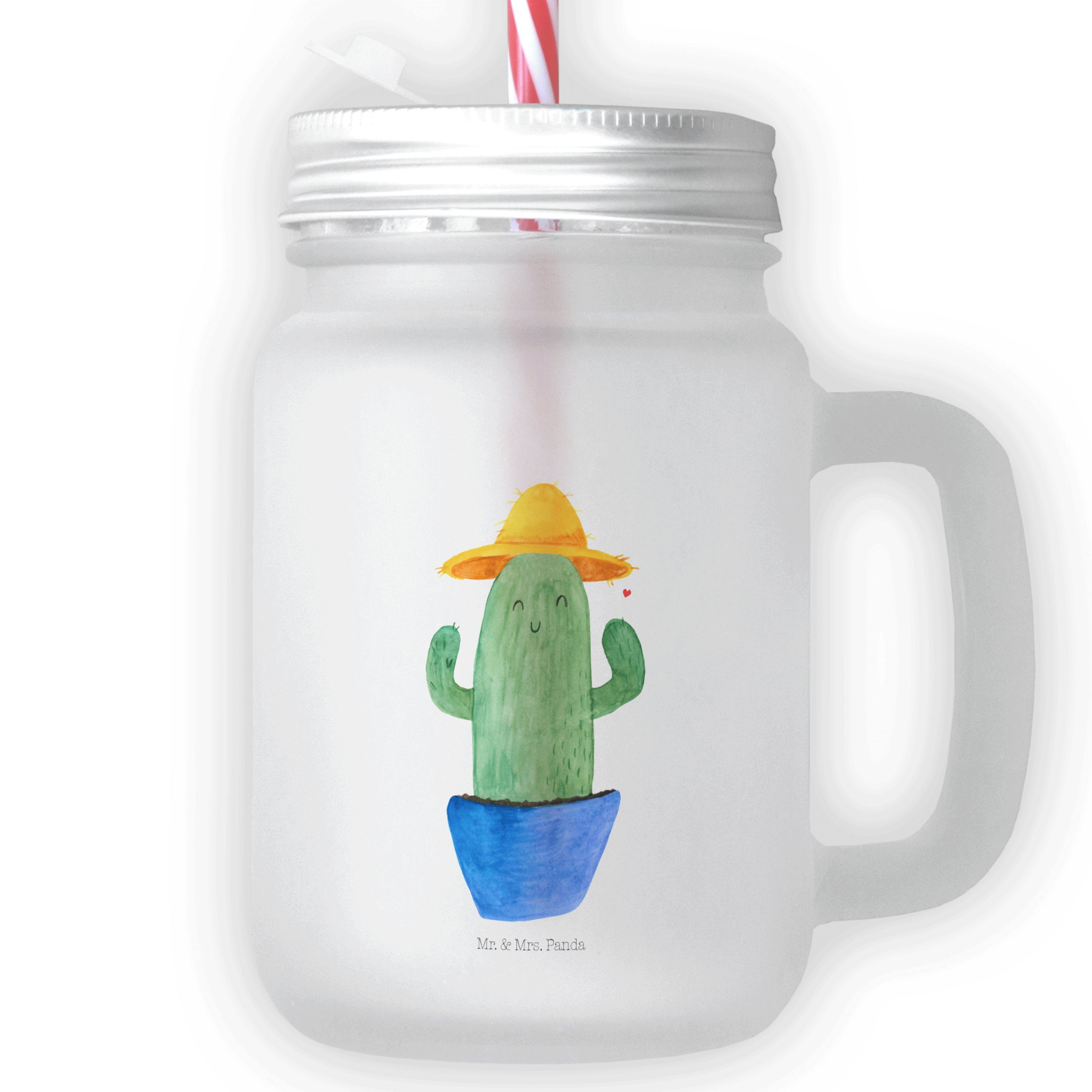 Mr. & Mrs. Panda Glas Kaktus Sonnenhut - Transparent - Geschenk, Kakteen, Mason Jar Trinkgl, Premium Glas | Gläser