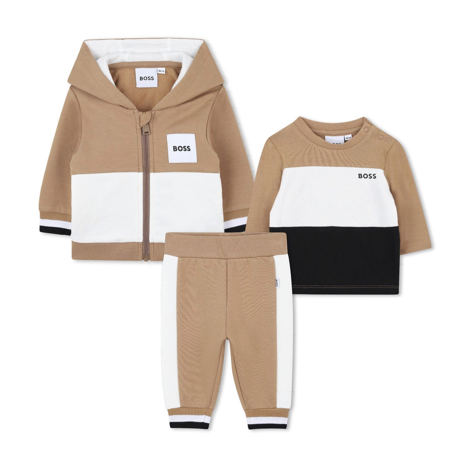 Boss Kidswear Neugeborenen-Geschenkset BOSS Baby 3er Set Cookie Kapuzenjacke, Hose & T-Shirt aus Bio-Baumwoll (3-tlg)