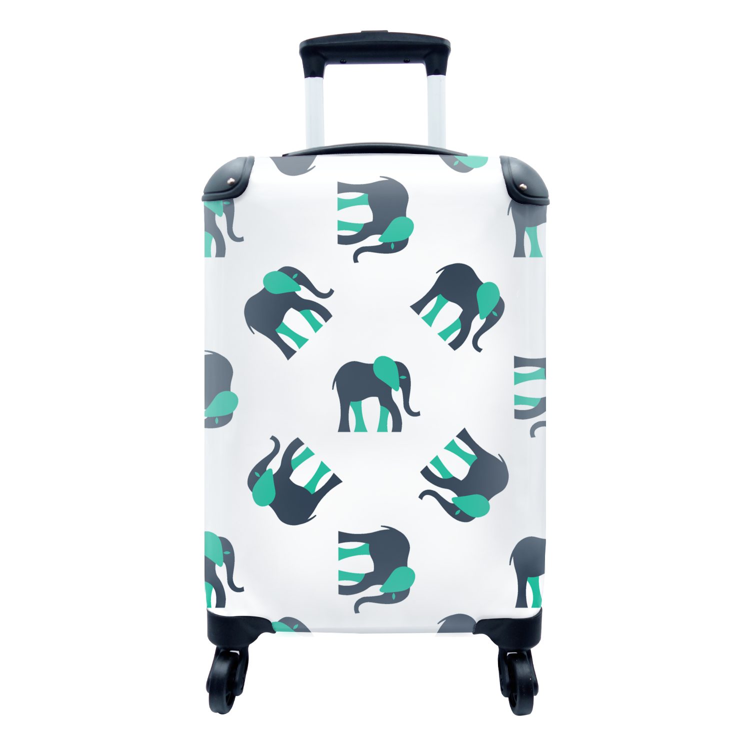 MuchoWow Handgepäckkoffer Elefant - Muster - Grün, 4 Rollen, Reisetasche mit rollen, Handgepäck für Ferien, Trolley, Reisekoffer