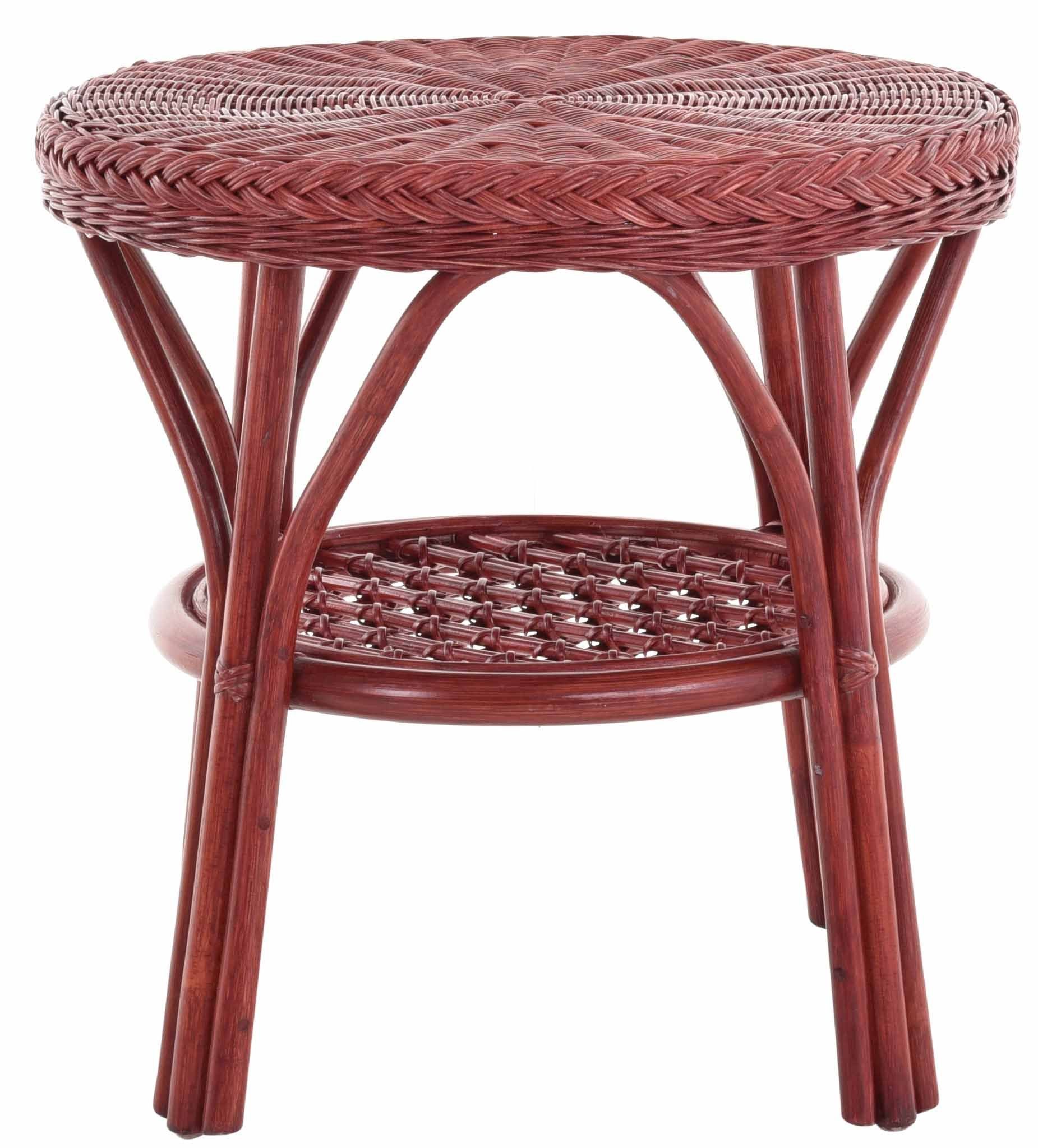 Rattantisch Wohnzimmer Home Tisch, Rattan mit für Rund Rot Wohnzimmertisch Ablage Krines Beistelltisch Couchtisch Bordeaux