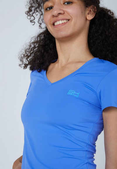 SPORTKIND Funktionsshirt Tennis T-Shirt V-Ausschnitt Damen & Mädchen kornblumen blau