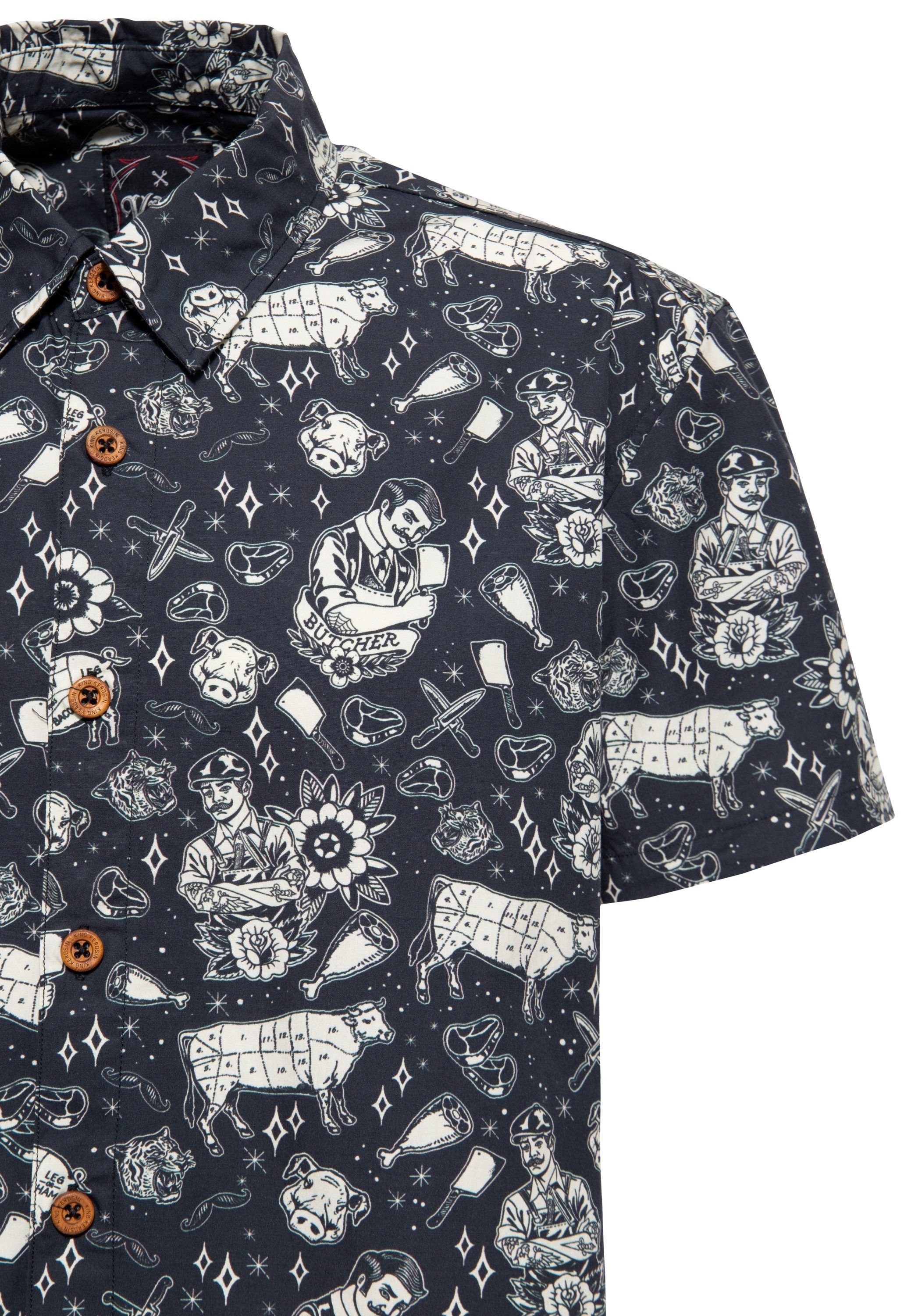 KingKerosin Kurzarmhemd Butcher mit Butcher Allover Print