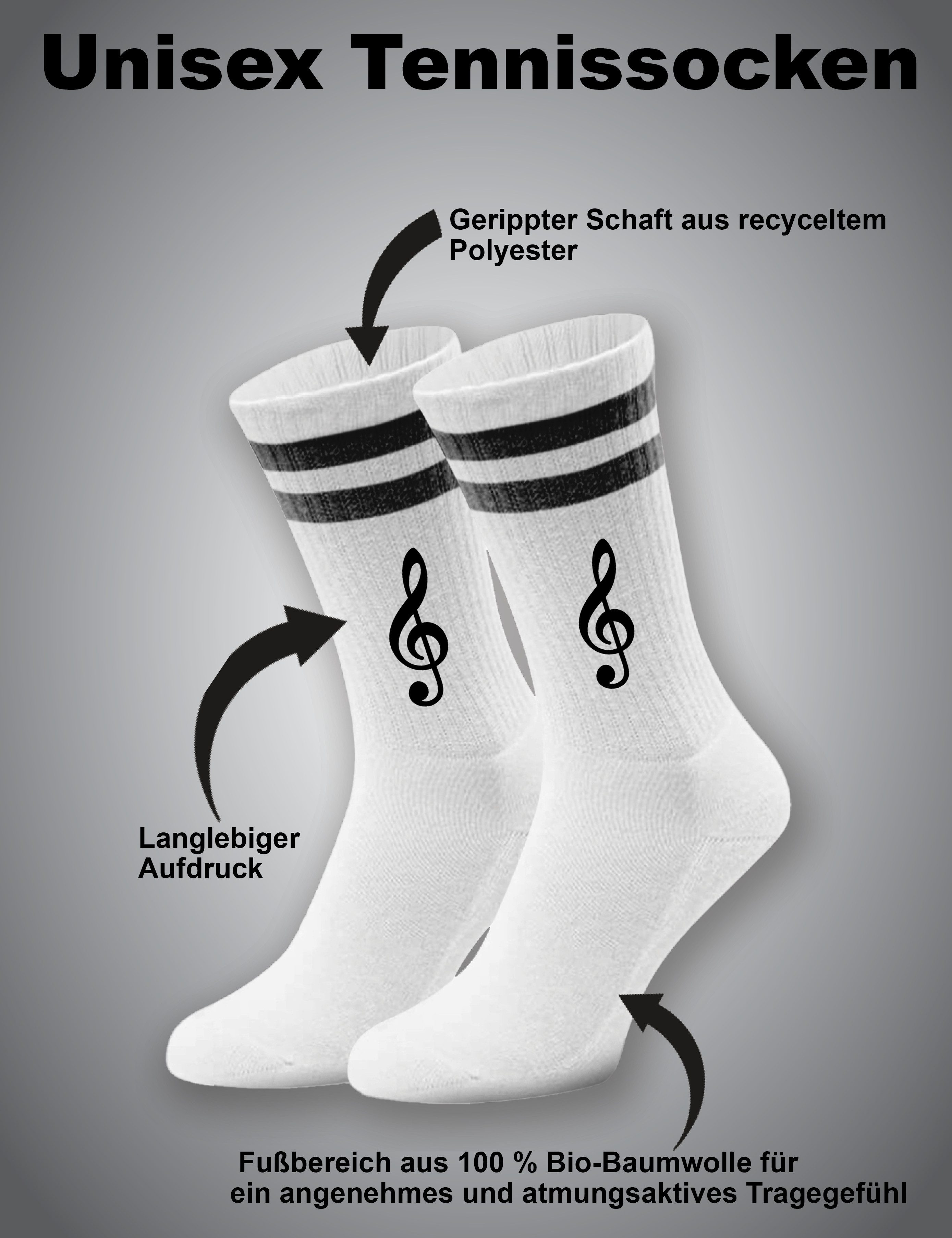 Youth Designz Tennissocken Unisex Socken "Notenschlüssel" Aufdruck lustig Geschenk Statement mit verstärkter Verse und Zehenbereich