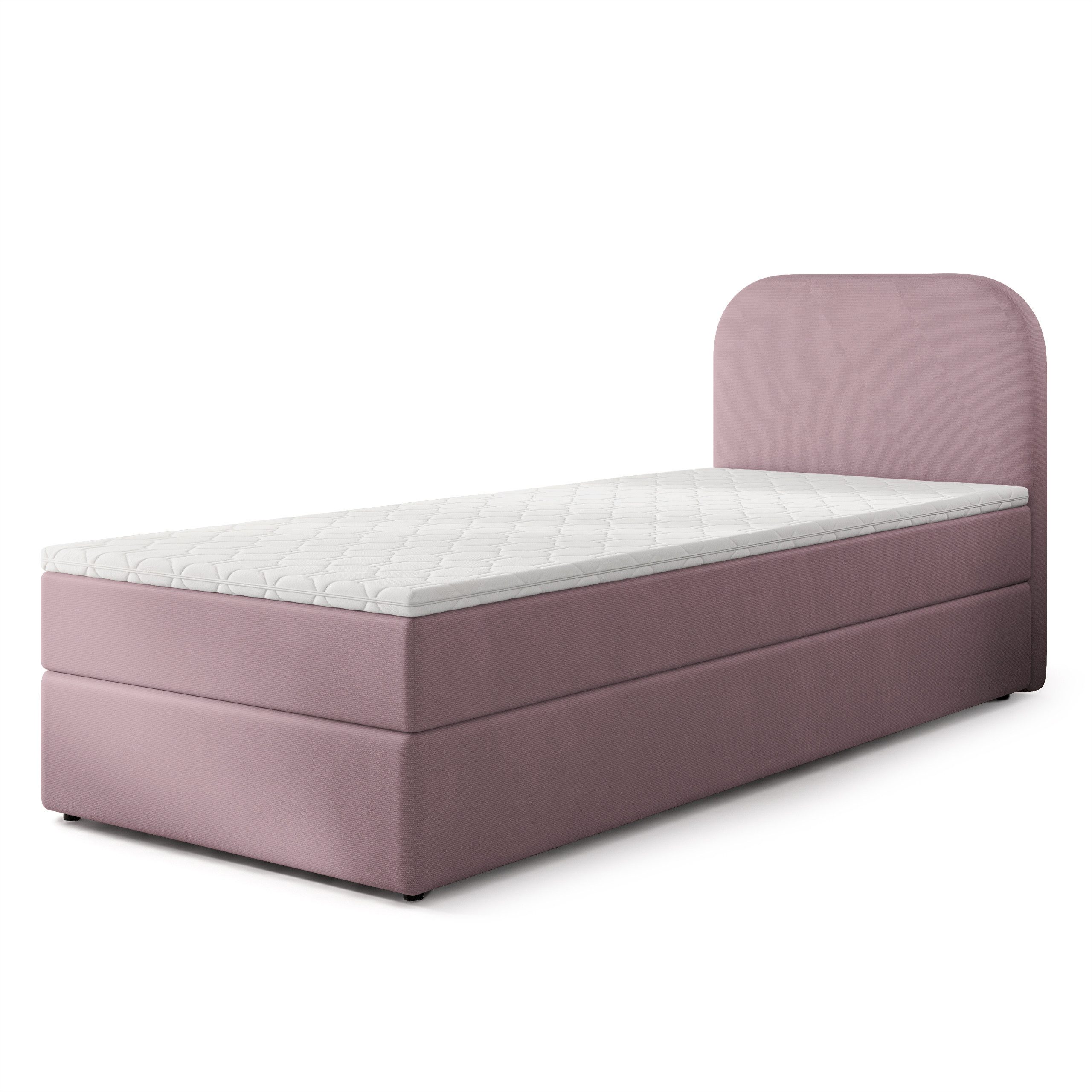 Masseno Boxbett CERIA 80x200 cm mit Bonell Matratze und Topper, Einzelbett, Jugendbett, Polsterbett mit Kopfteil, Boxspringbett