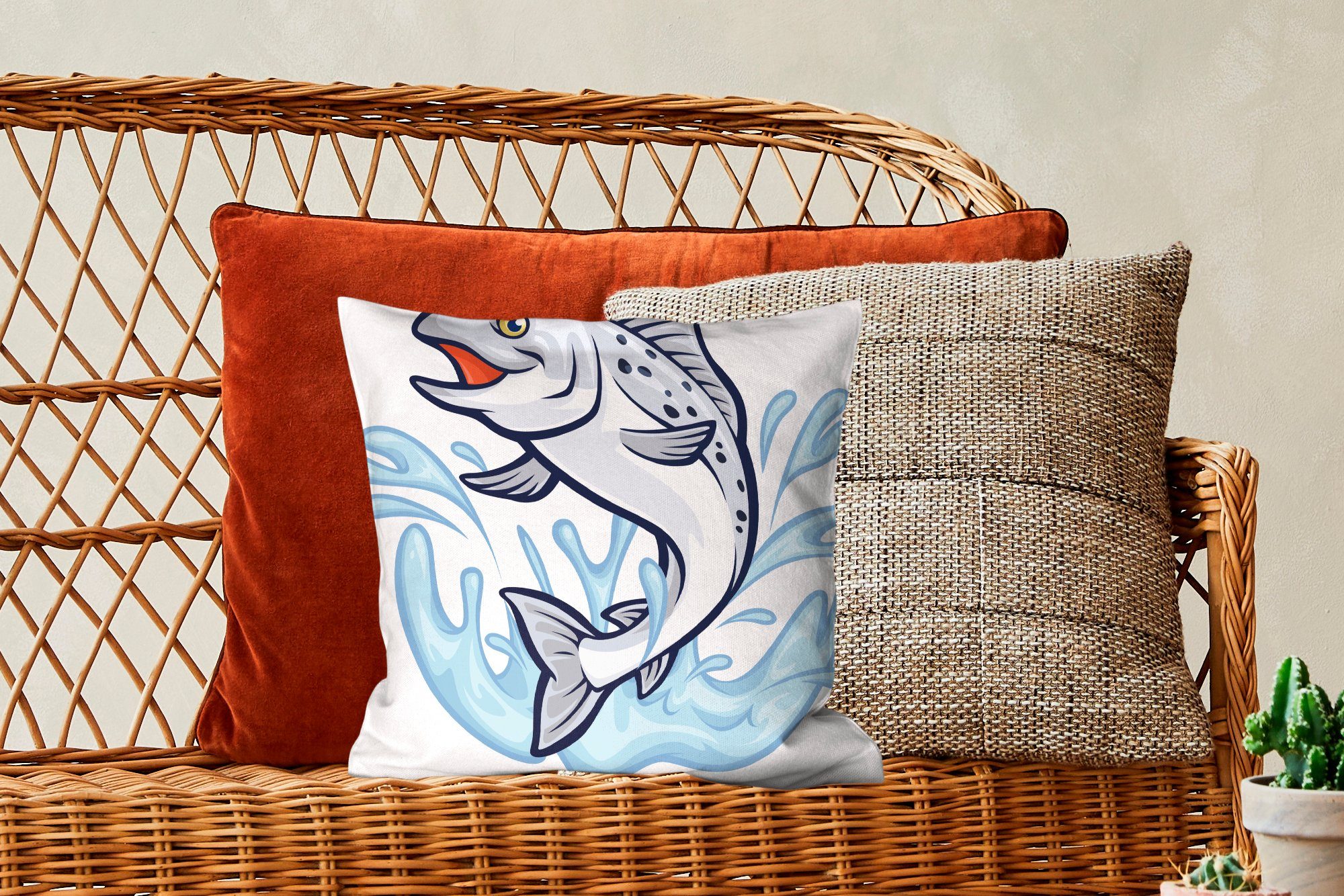 MuchoWow Dekokissen eines Illustration Füllung Schlafzimmer, im Sofakissen Fisches Deko, Wohzimmer, Wasser, Zierkissen mit für