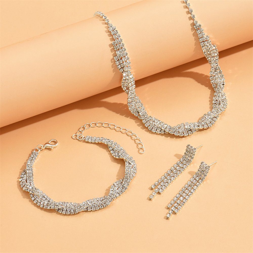 Rouemi Choker-Set Schmuck Halskette Set,Zirkonia Mode Set Halskette Gold Armband Ohrring