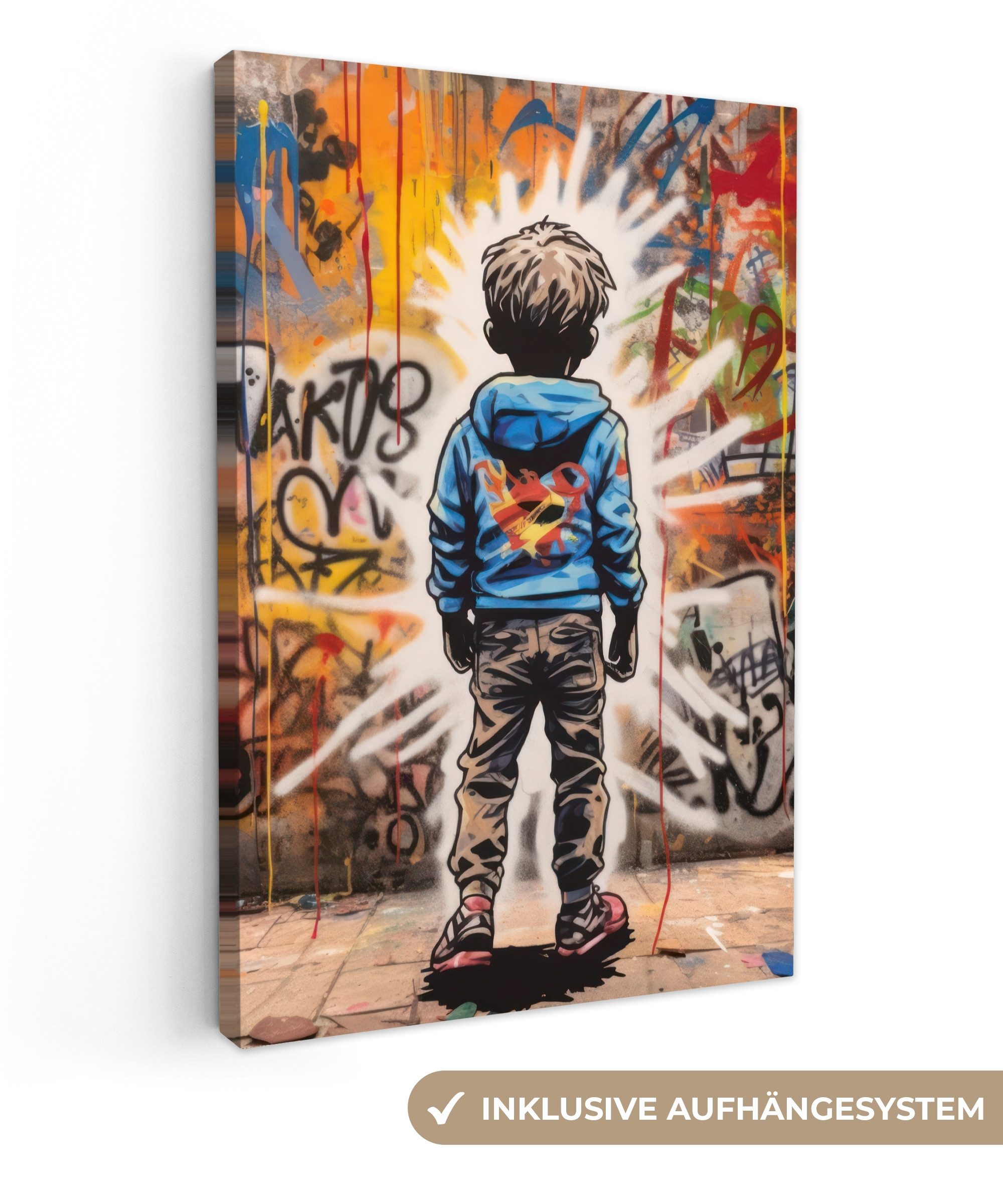 Leinwandbild Graffiti - Junge - Farben - Straßenkunst