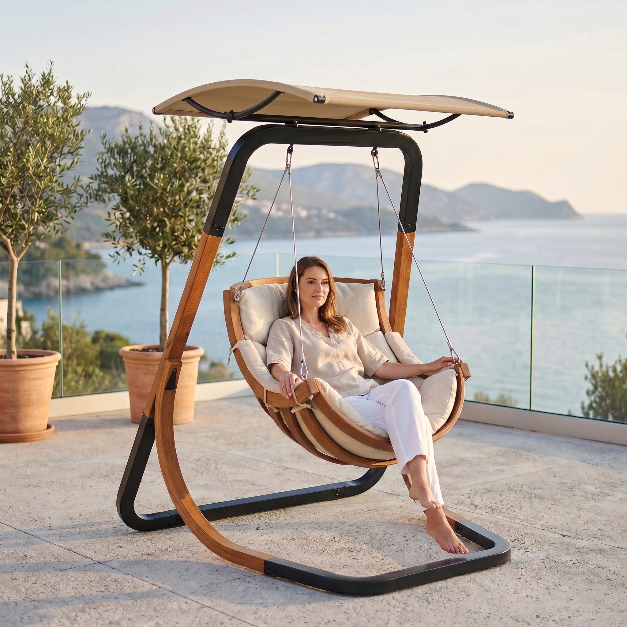 bv-vertrieb Hängesessel Hängesessel Loungesessel mit Regen-Sonnenschutz Bezug Beige #3706