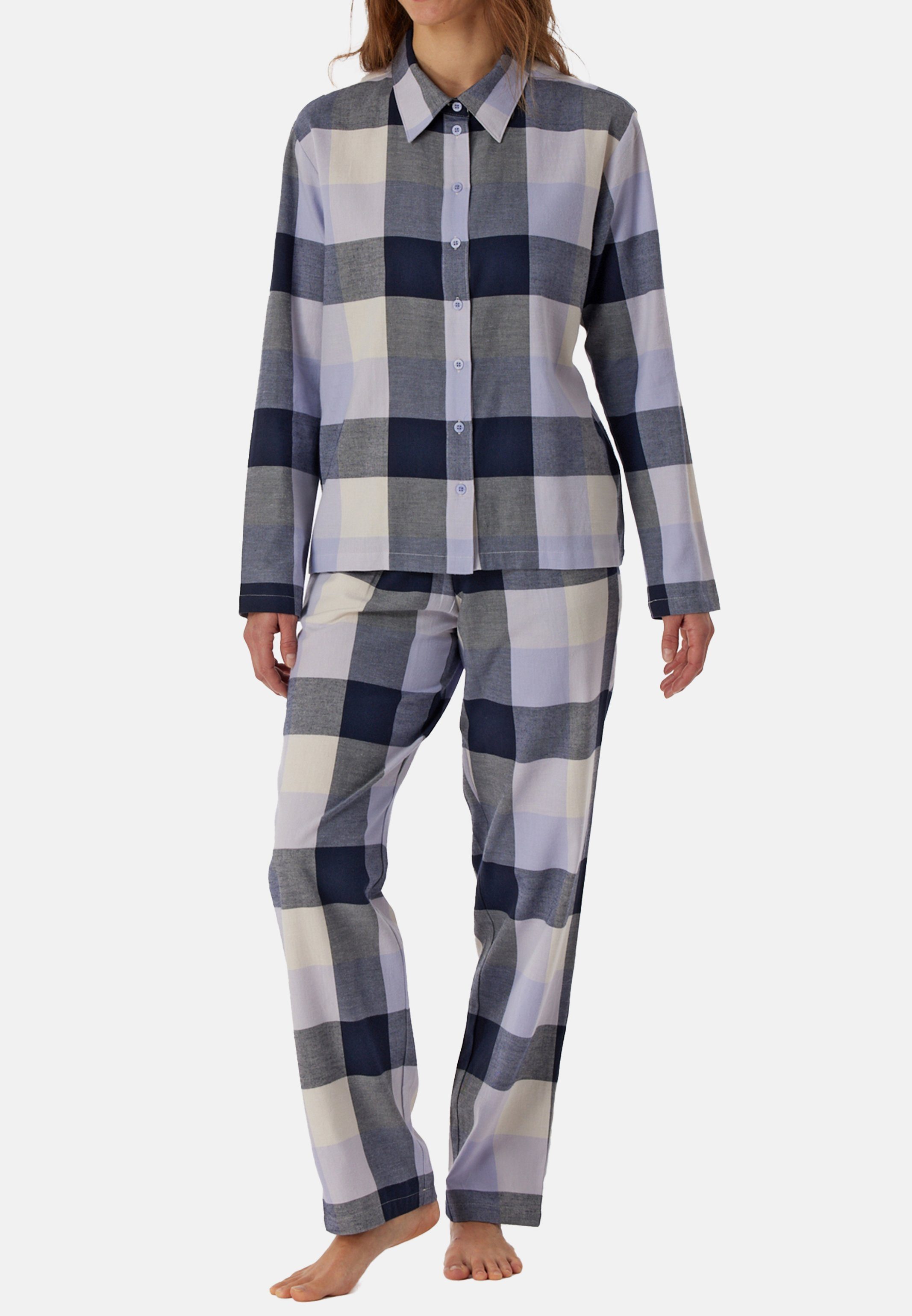 Baumwolle - mit und Knopfleiste 2 Premium Cotton Selected! (Set, tlg) Pyjama Reverskragen Pyjama Organic - Web Schiesser Oberteil Graublau