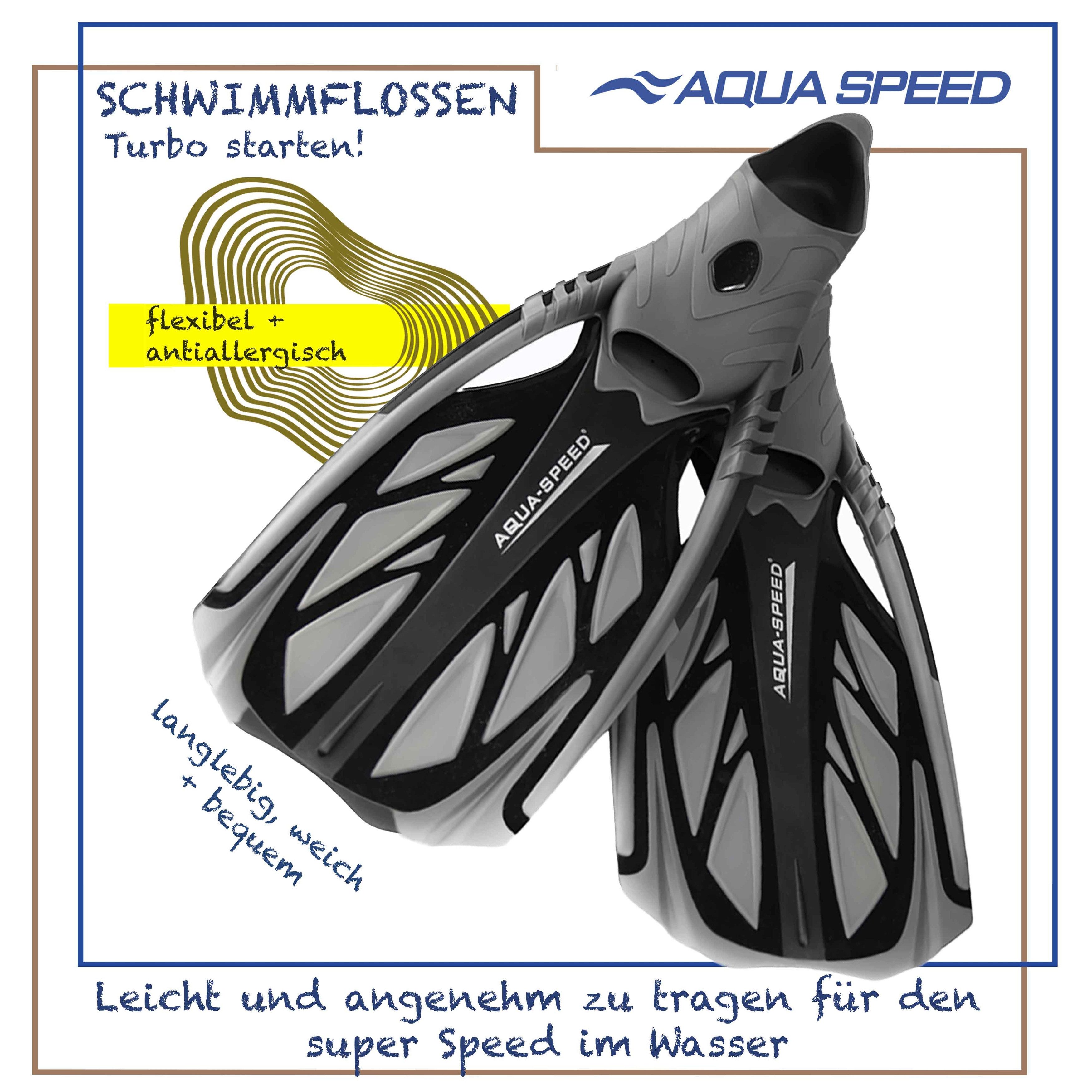 Aqua Speed Flosse INOX – Ideal für Urlaub & Freizeit Größe 38/39 (Bequeme Flossen für lange Schnorchel-Touren & entspanntes Schwimmen), Ideal für lange Schnorchel-Trips – Müheloses Schwimmen