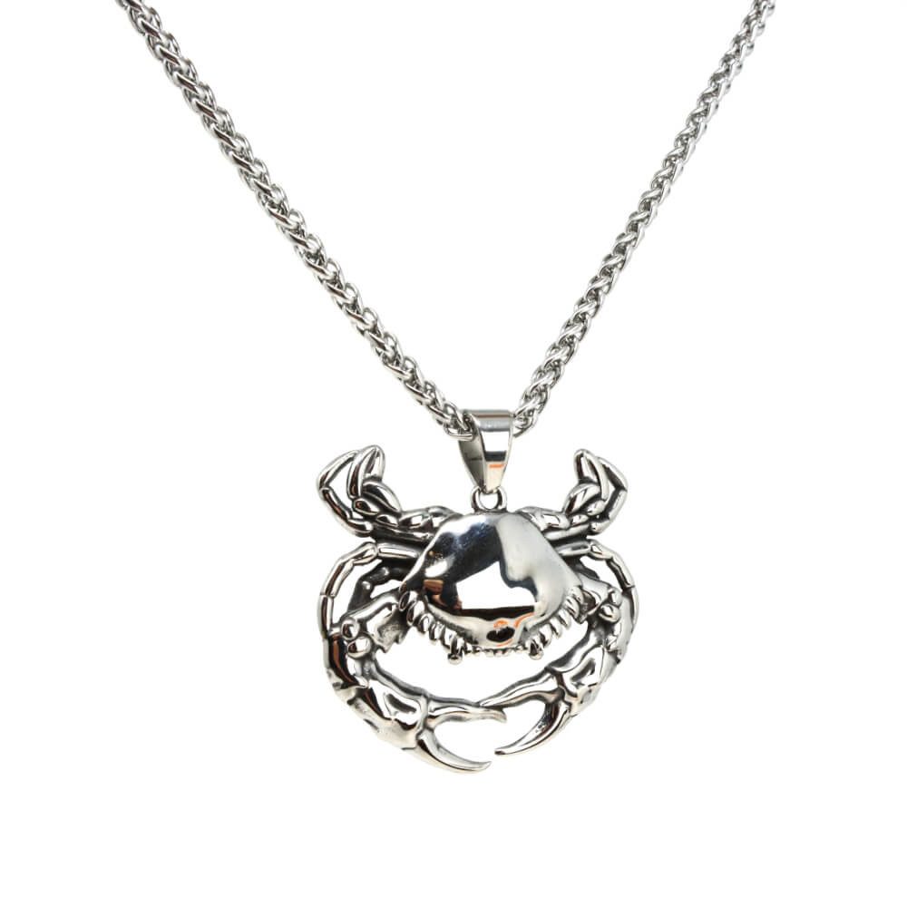 DALMARO Kette mit Anhänger Lederkette Edelstahlkette 316L KRABBE, Herren Halskette Biker / Wikinger Kette - Schmuckbox