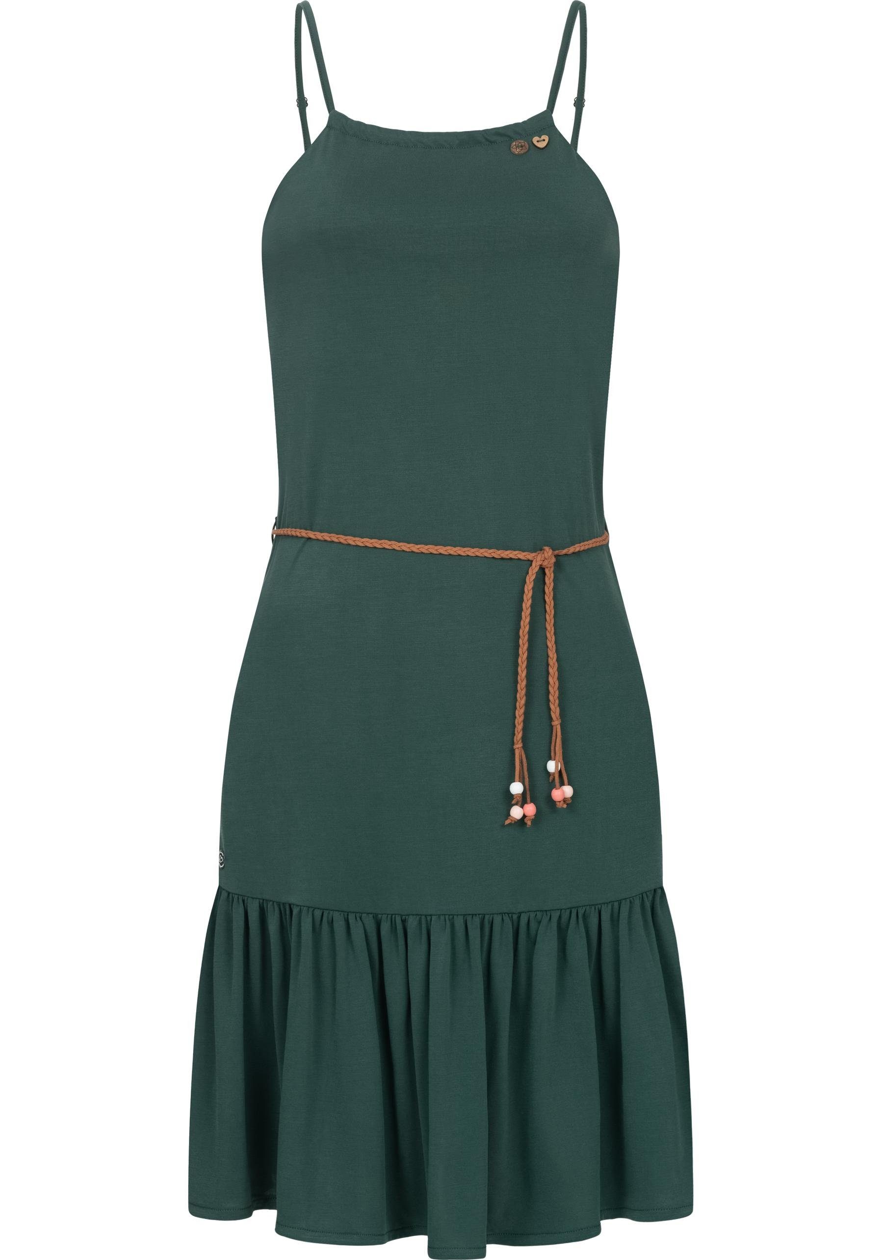 Ragwear Spaghettikleid Thime stylisches Sommerkleid mit Spaghettiträgern und Gürtel dunkelgrün