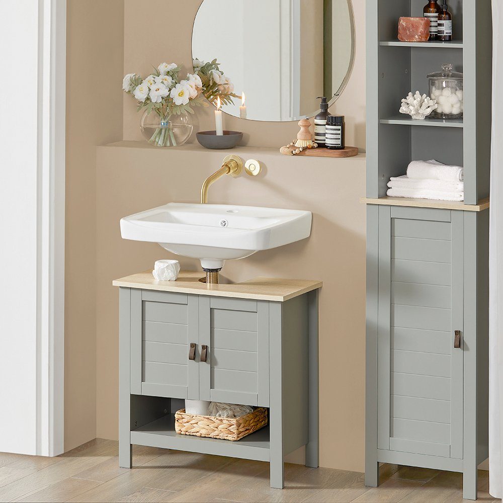 SoBuy Waschbeckenunterschrank BZR69, Badezimmerschrank Badschrank Waschtischunterschrank Waschtisch Schrank mit 2 Türen, verstellbare Ablage, viel Stauraum, fre – Bild 4 von 5