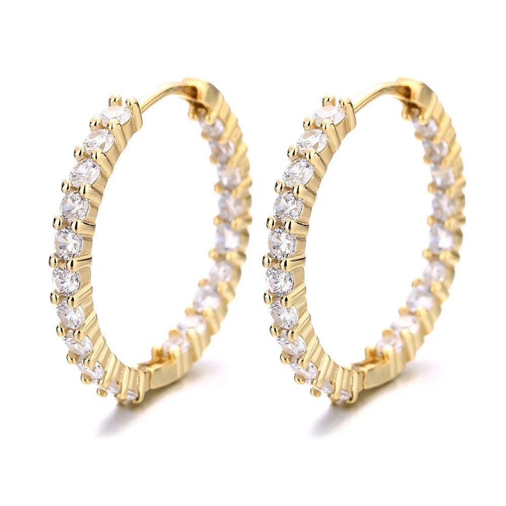 Valentinstagsgeschenk ROUGEMONT Paar Creolen Funkelnde Damen Zirkonia Creolen Ohrringe 925 Sterling Silber, Echtschmuck, goldfarben, 18K Gold