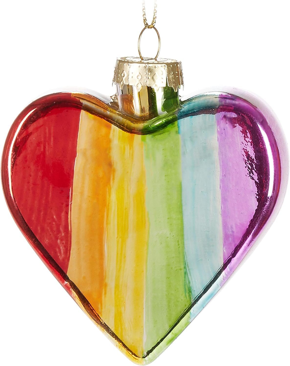 Weihnachtsbaumkugel Regenbogenherz - Handbemalte Weihnachtskugel aus Glas - 8 cm