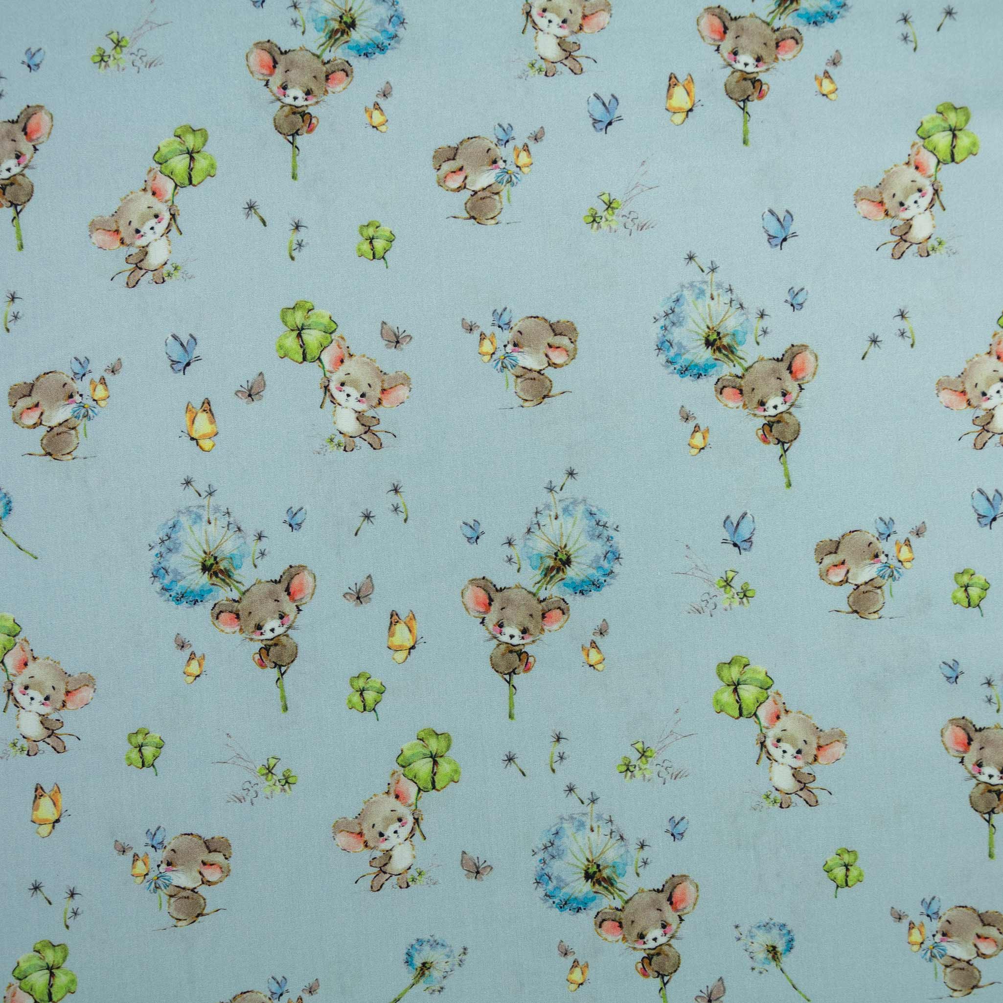 maDDma Stoff Baumwoll-Popeline Maus Blau Meterware Digitaldruck 150cm Webware Deko