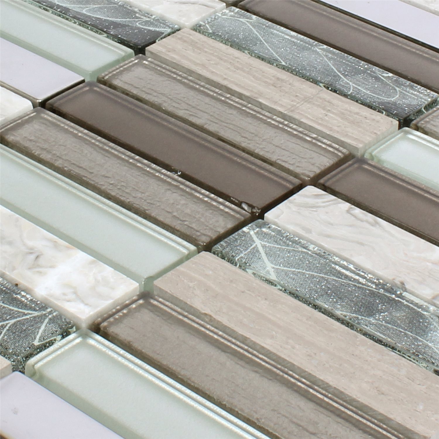 Mosafil Mosaikfliesen Glas Naturstein Mosaikfliesen Magia Mix, Naturstein-Glas 29.800x29.800, weiß-grau-silber-hellbraun, Verlegefertig auf ein Netz geklebt - Wasserfest
