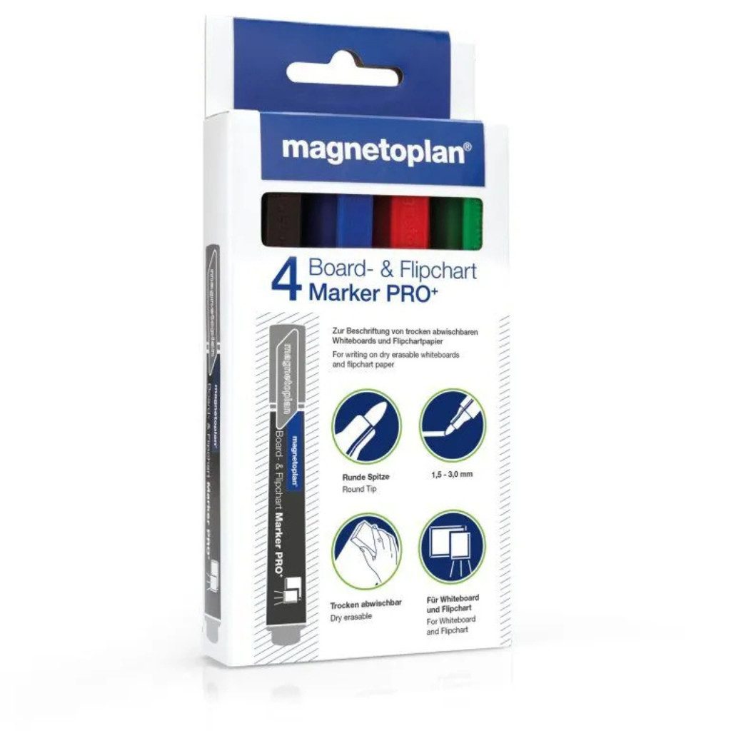 magnetoplan® Whiteboard Marker Boardmarker Magnetoplan 12281 Pro, (Packung, 4-tlg., Boardmarker Magnetoplan), Perfekt für Präsentationen, Meetings und Notizen.