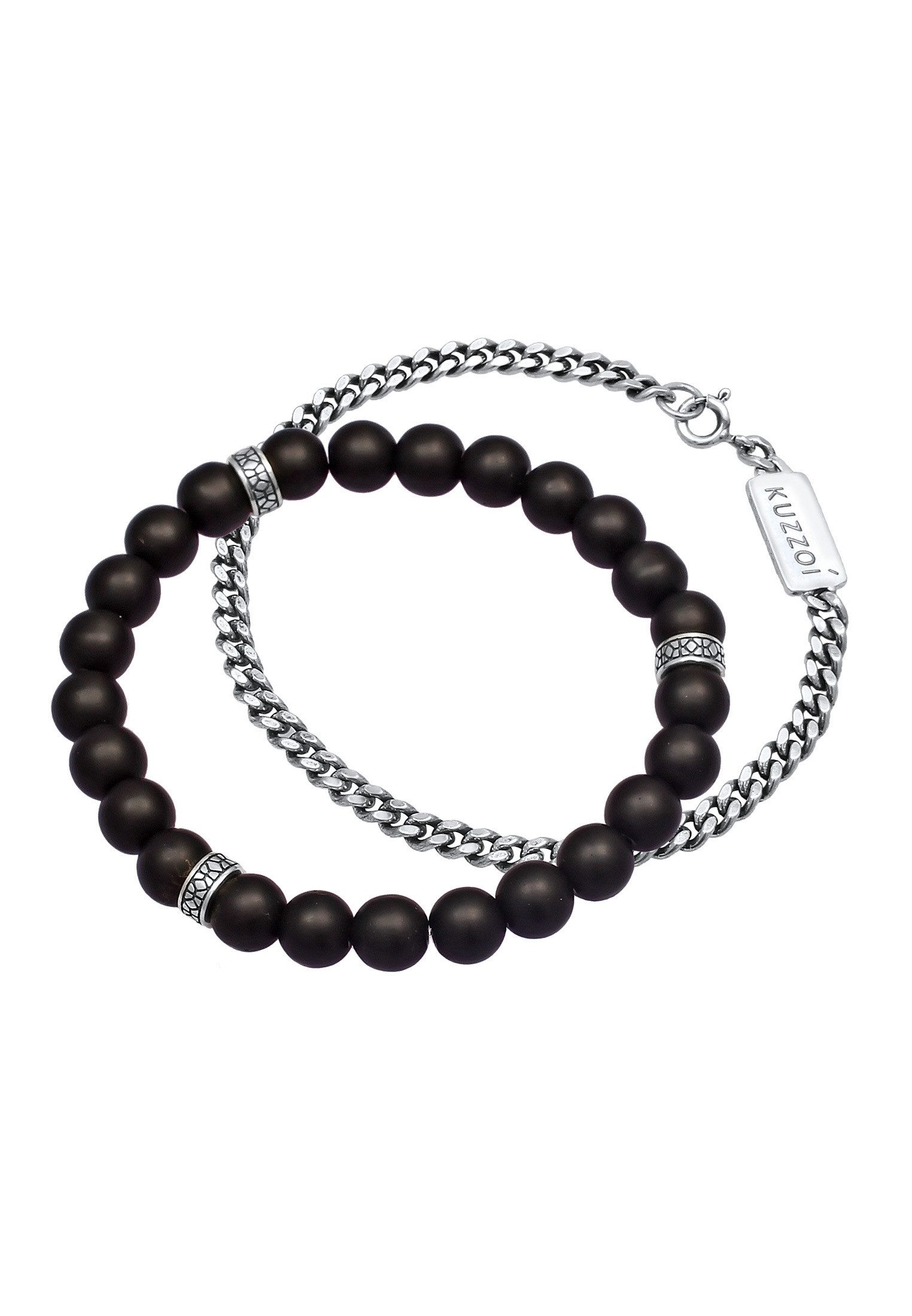 Kuzzoi Armreif Herren Set Panzer Onyx Perlen 925 Silber (kein Set), Kugel