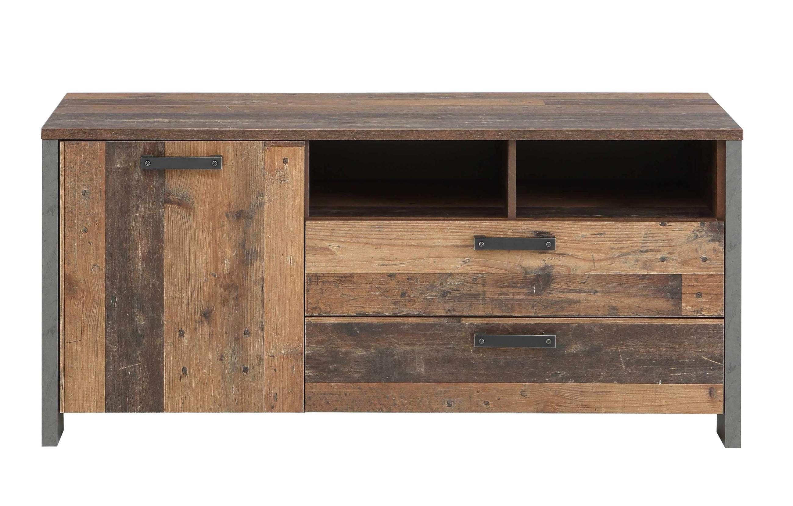 Old Wood Forte, Highboard, Wohnzimmerschrank CLIF Vintage Vitrine, Wohnwand TV-Board, (Komplett-Set, Forte Möbel 4-St., Wohnwand von 4-tlg. Wandregal)