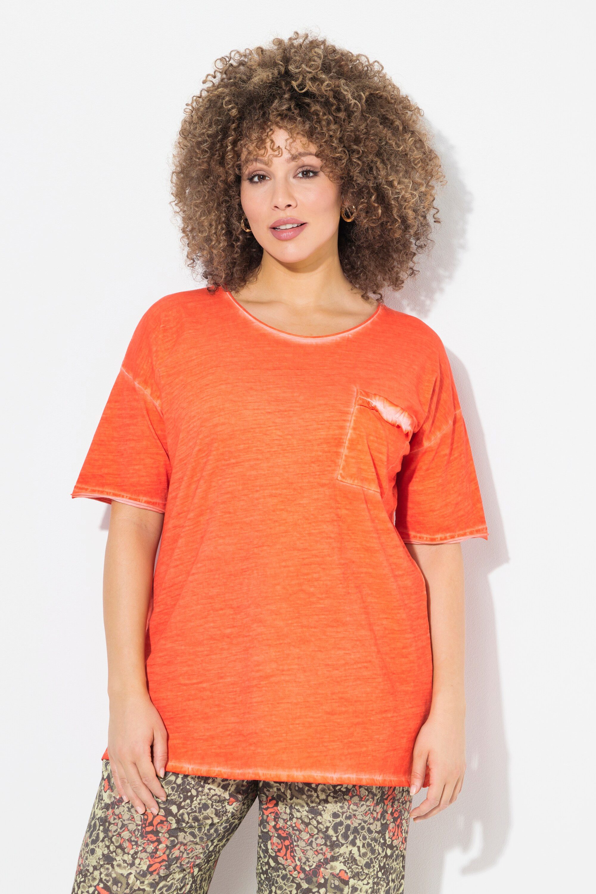 Ulla Popken T-Shirt T-Shirt oversized Rüschen-Brusttasche günstig online kaufen
