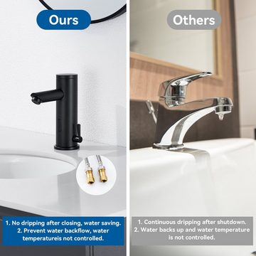 AuraLum pro Waschtischarmatur Wasserhahn mit Sensor Automatik Mischbatterie Waschbecken Armaturen Schwarz