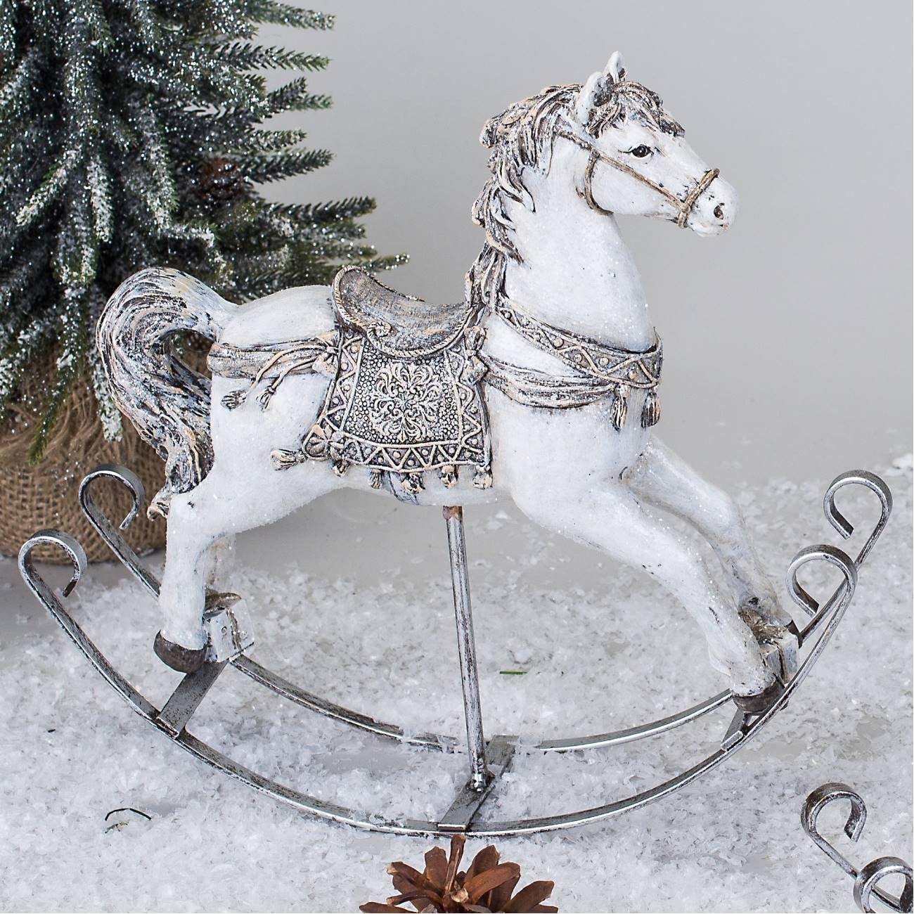 formano Dekofigur Winterzeit Weihnachtsdeko, Weihnachtsdeko, Weiß, Schaukelpferd, H: 22cm