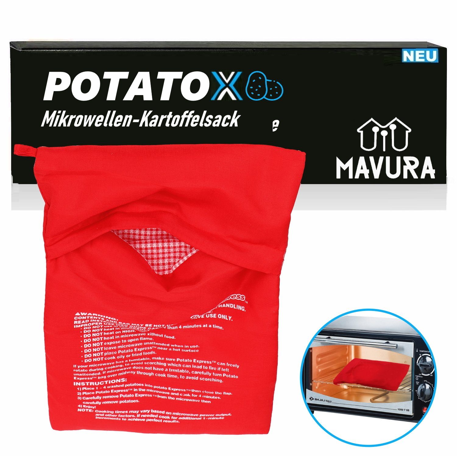 MAVURA Mikrowellenbehälter POTATOX Mikrowellen Kartoffelgarer Kartoffelbeutel Kartoffeltasche, Kartoffelsack Kartoffelkochtasche Kartoffelkocher für Mikrowelle