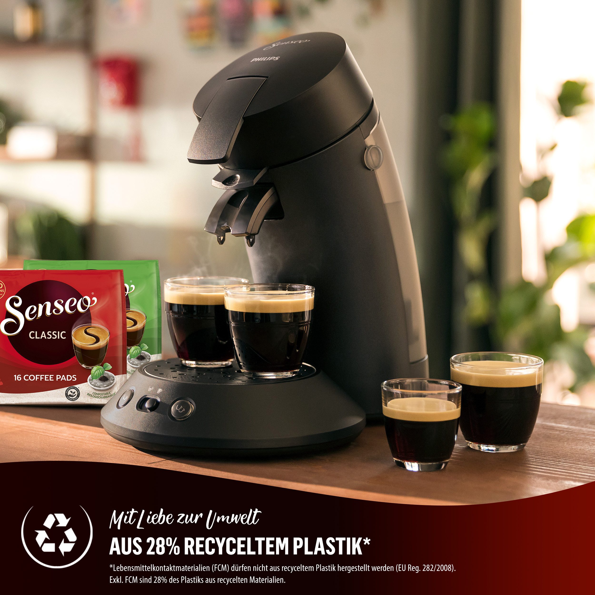 Philips Senseo Kaffeepadmaschine Original Plus CSA210/60, mit zwei Kaffee-Einstellungen, aus 28% rec. Plastik