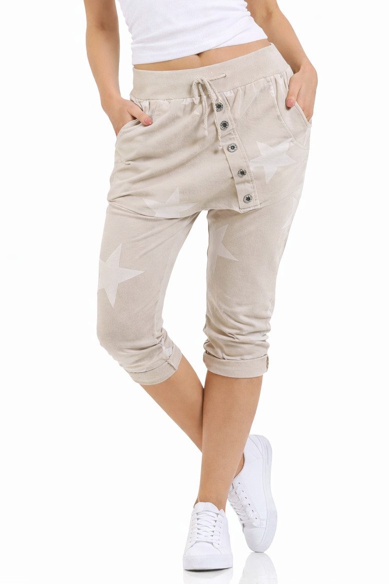 Mississhop Caprihose Damen Capri Hose Boyfriend Hose Jogginghose mit Sterne M. 167