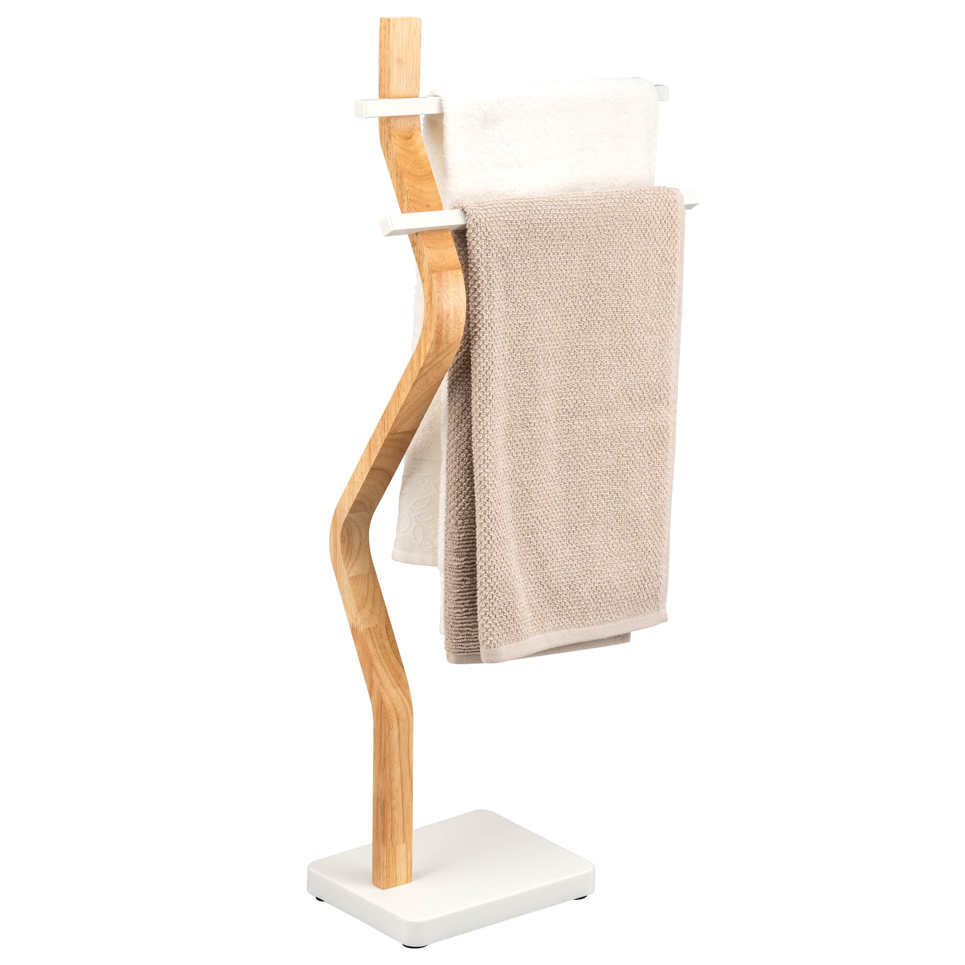 eluno Handtuchhalter freistehend, 2 Stangen FSC-Holz und weißem Metall