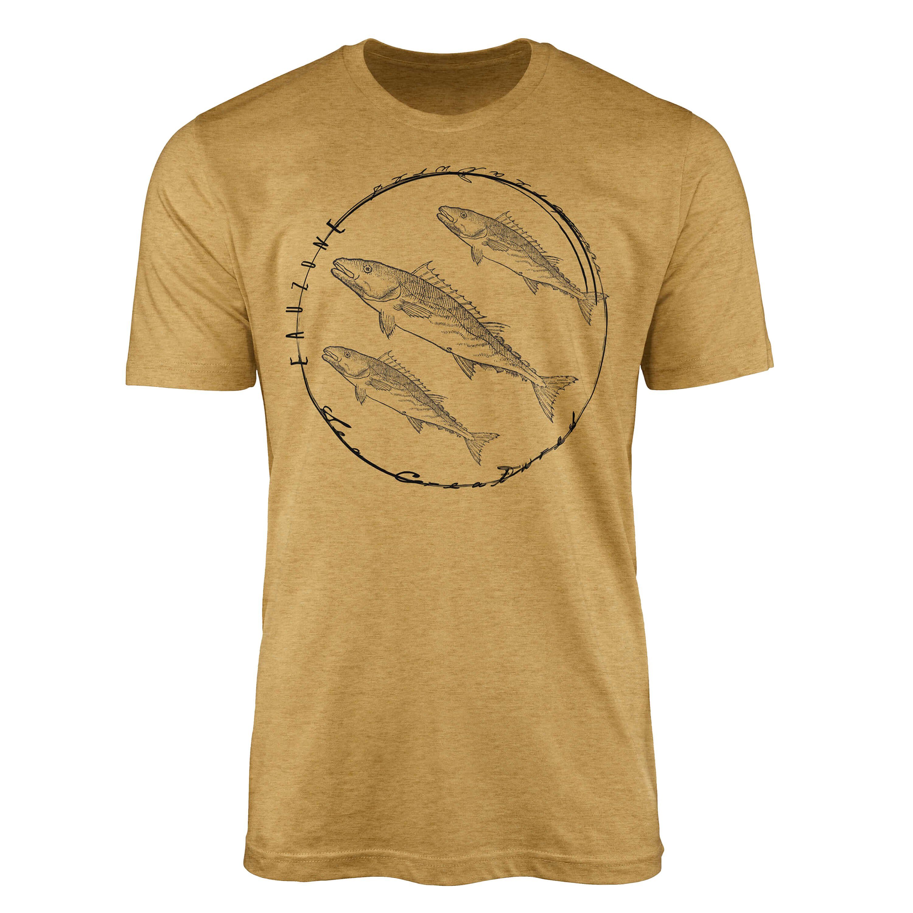 Creatures, - Sea sportlicher Antique feine Schnitt Fische 094 Serie: T-Shirt Sea T-Shirt Gold Struktur Tiefsee / Sinus Art und
