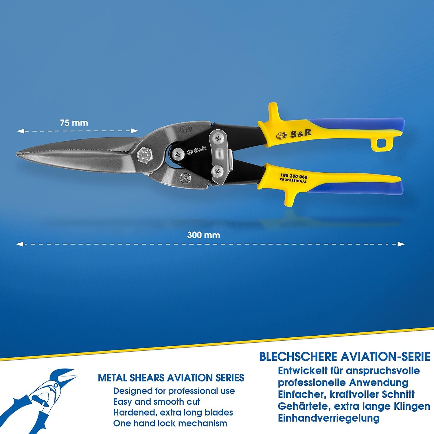 S&R Blechschere Aviation-Serie, extra lang 290 mm, Cr-Mo-Stahl, hohe Hebelwirkung, (1-tlg), ideal für Trockenbau, Karosserieherstellung, Blechbearbeitung