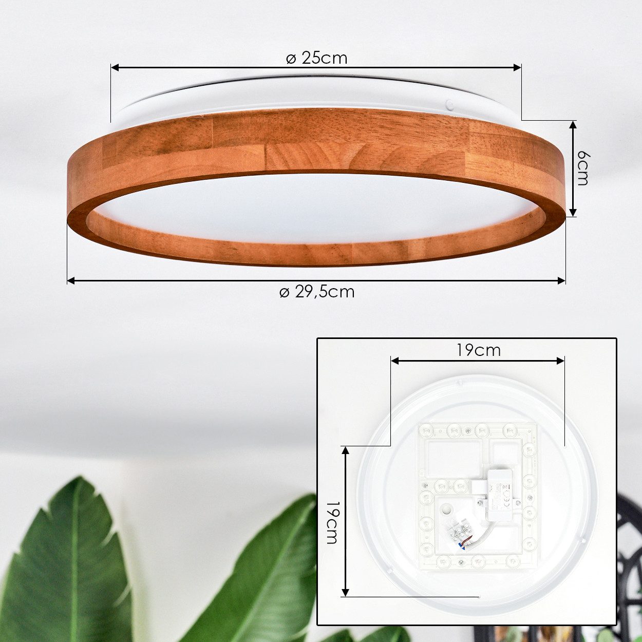 hofstein Deckenleuchte Deckenlampe aus Metall/Holz/Kunststoff in Dunkelbraun/Weiß, ohne Leuchtmittel, 3000 Kelvin, Leuchte im modernen Design, (29,5cm), 16 W, 1 – Bild 4 von 5