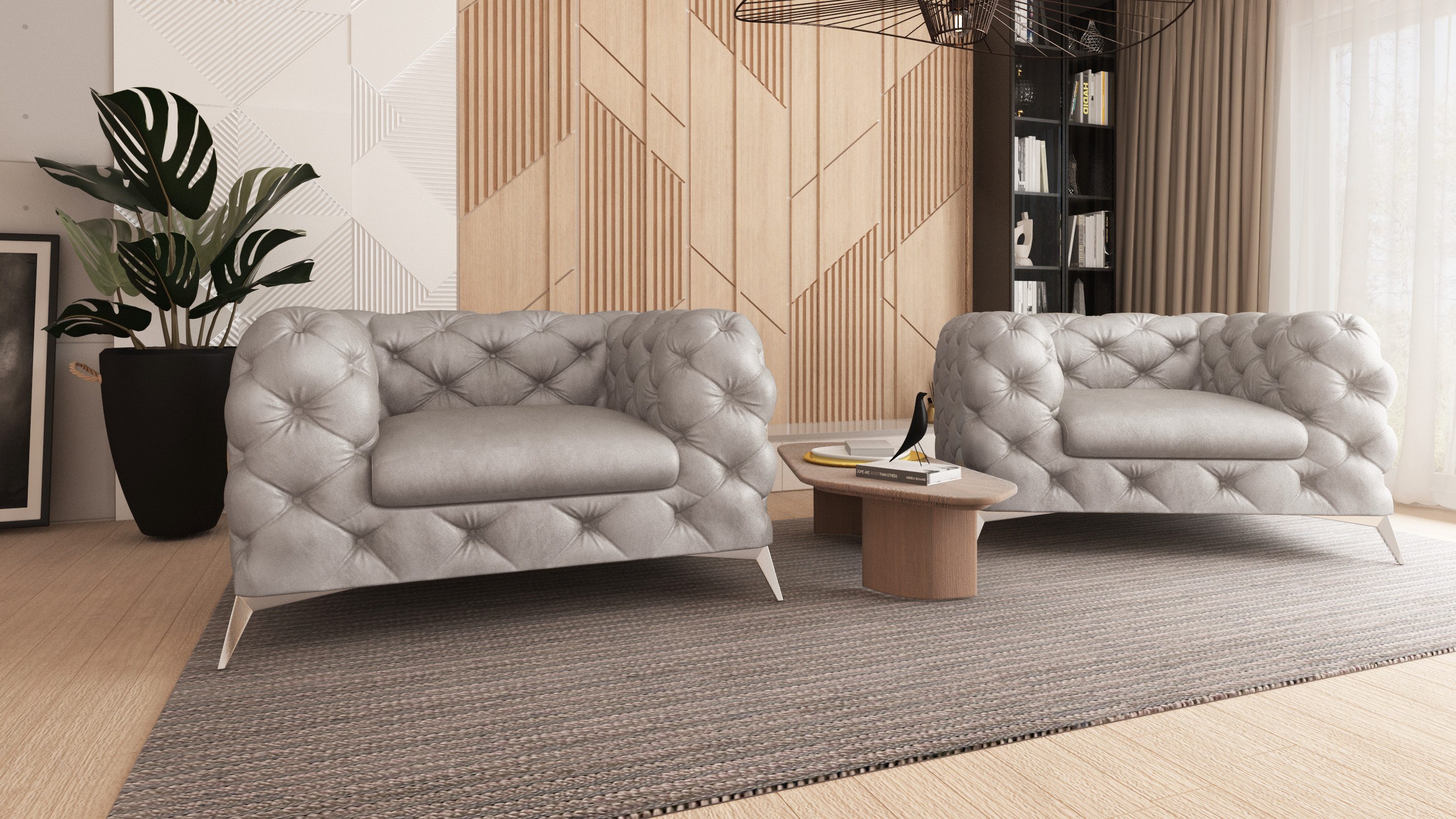 S-Style Möbel Chesterfield-Sessel Wanja mit Silbernen Metall Füßen (Chesterfield Sessel), mit Wellenfederung