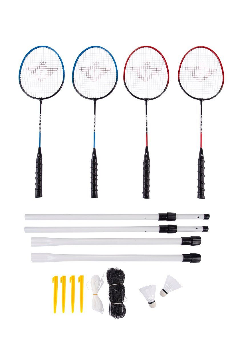 Badmintonschläger Badminton Federball Set - 4 Schläger + 2 Bälle + Netz + Tasche