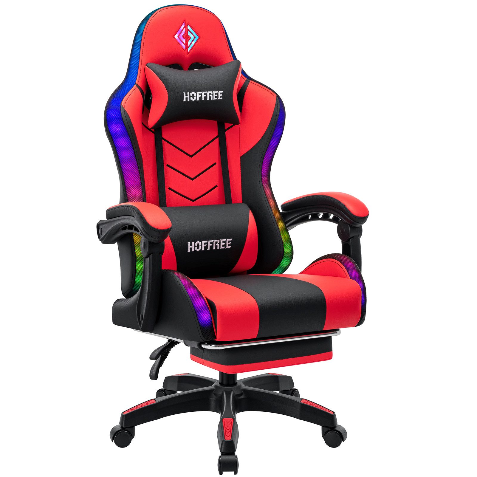 Insma Gaming-Stuhl ergonomischer Computerstuhl RGB LED Bluetooth Bürostuhl (mit Massagefunktion, Fußstütze & 180° Liegefunktion), maximale Belastbarkeit 180kg