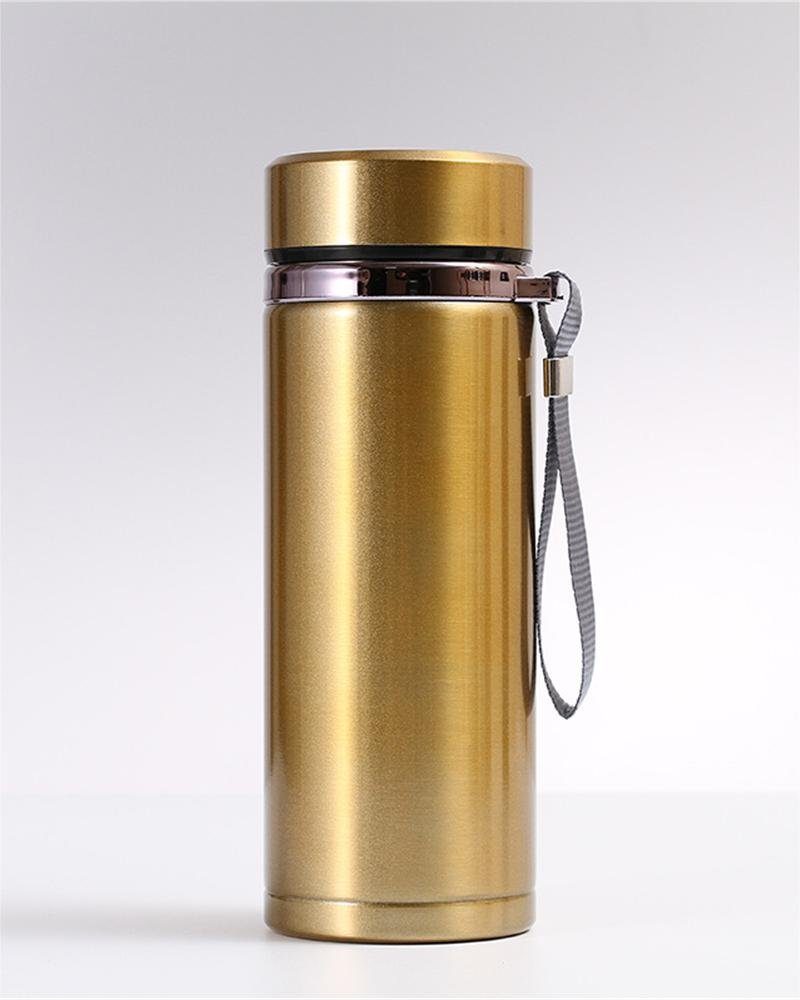 Rouemi Isolierflasche Teezubereiter Thermobecher mit Teeauslauf,Edelstahl Trinkbecher 500ml, mit doppelwandiger Isolierung Edelstahl,12h heiß/24h kalt Goldfarben